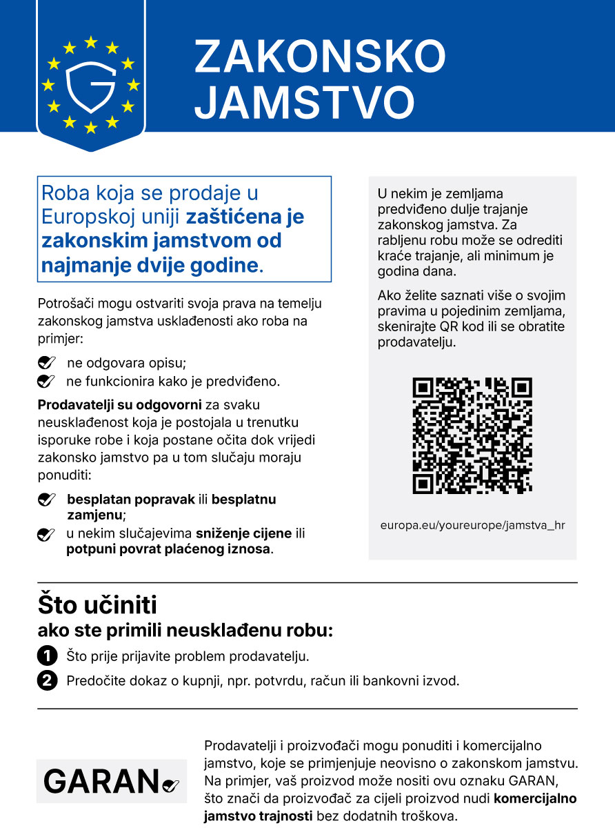 Službena obavijest o zakonskom jamstvu